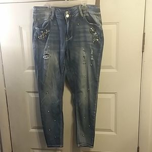 Jeweled straight leg jeans